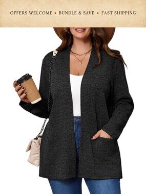 Plus Size Open Front Long Sleeve Knit Cardigan Sweater Jacket